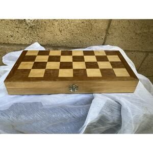 VTG Chess Set Wood Board & Wood Pieces Folding Cottage Core